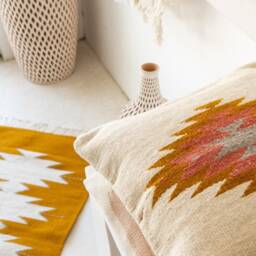 Zapotec Woven Wool Pillow, Handmade Mexican Pillow, Decorative Throw Handwoven Wool Cushion, Boho Throw Textile Pillow - thumbnail 2