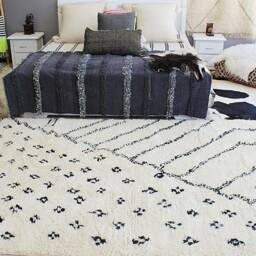Genuine Black Patterns Moroccan Rug - Beni Ourain Berber Hand-Knotted Carpet Bohemian 100% Hand Woven Wool - thumbnail 4