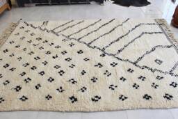 Genuine Black Patterns Moroccan Rug - Beni Ourain Berber Hand-Knotted Carpet Bohemian 100% Hand Woven Wool - thumbnail 1