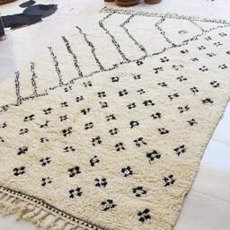 Genuine Black Patterns Moroccan Rug - Beni Ourain Berber Hand-Knotted Carpet Bohemian 100% Hand Woven Wool - thumbnail 2