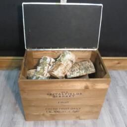 Large Rustic Wooden Storage Crate - Upholstered Boucle Wool Lid Seat - thumbnail 3
