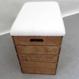 Large Rustic Wooden Storage Crate - Upholstered Boucle Wool Lid Seat - thumbnail 2