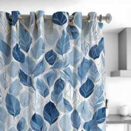 Blue Nature Print Curtains, Leaf Pattern Drapes, Custom Made Window Panels For Living Room, Bedroom, Or Dining Room - thumbnail 2