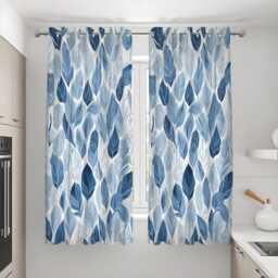 Blue Nature Print Curtains, Leaf Pattern Drapes, Custom Made Window Panels For Living Room, Bedroom, Or Dining Room - thumbnail 3