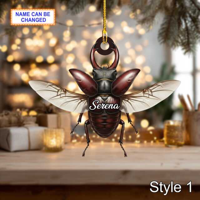 Custom Name Dry Pressing Lucanus Cute Personalized Ornament, Christmas Tree Hanging Decor, 2D Flat Acrylic Ornament Holiday Gift - image 1