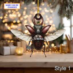 Custom Name Dry Pressing Lucanus Cute Personalized Ornament, Christmas Tree Hanging Decor, 2D Flat Acrylic Ornament Holiday Gift - thumbnail 1