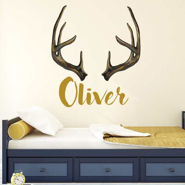 Personalized Antler Wall Decal - Rustic Boy Name Nursery Decor Ma229 - image 1