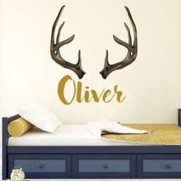 Personalized Antler Wall Decal - Rustic Boy Name Nursery Decor Ma229 - thumbnail 1