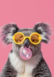 Funny Animal Wall Art Pink Koala Bubble Gum - A4 A3 A2 Festival Merch - thumbnail 1