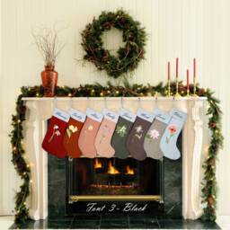 Personalized Linen Christmas Stocking - Birth Month Flower, Family Decor