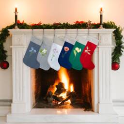 Personalized Linen Christmas Stocking - Birth Month Flower, Family Decor - thumbnail 3