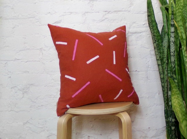 Terracotta Fuchsia & White Linen Pillow Cover/Geometric Confetti Line Print Orange Magenta Hot Pink Decorative Throw Cushion Euro Lumbar - image 1