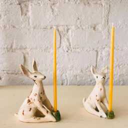 Ceramic Rabbit Candle Holder Handmade Whimsical Cake Topper - thumbnail 2