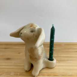 Ceramic Rabbit Candle Holder Handmade Whimsical Cake Topper - thumbnail 3