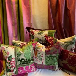 Bohemian Velvet Pillow Cover Purple & Green Chenille, 20 - thumbnail 3