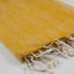 Hand-Loomed Yak Wool Blanket Mustard Travel Wrap, Nepal - thumbnail 3