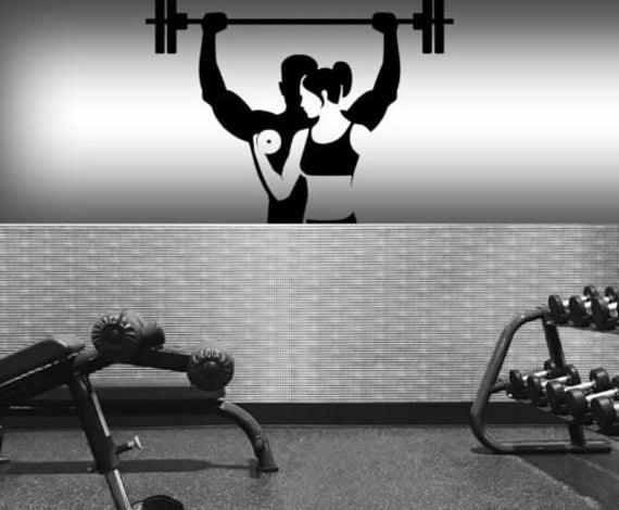Large 23 X 18 Inch The Gym Vinyl Sticker Decal Wall Art Graphic Shop Window Fitness Training Bodybuilding Weights Weight Lifting