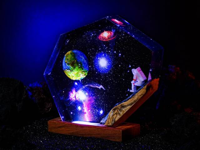 Interstellar Resin Lamp, Astronaut Sees Earth From Space Galaxy Diorama Epoxy Art, Home Decor - image 1