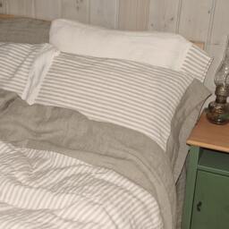 Reversible Linen Duvet Cover Set Beige & Striped, Soft Stonewashed Flax