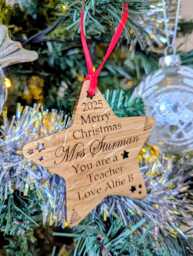 Personalised Wooden Teacher Christmas Ornament Oak Tree Decoration. Holiday Ornament - thumbnail 1