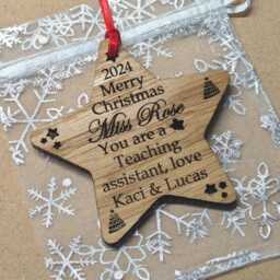 Personalised Wooden Teacher Christmas Ornament Oak Tree Decoration. Holiday Ornament - thumbnail 2