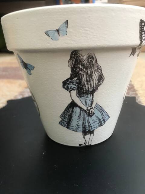 Alice in Wonderland Plant Pot, White Rabbit , Gifts Decoupaged Pots , Unique - image 1