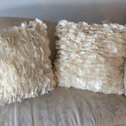 Shabby Chic Pillow, Throw Toss Pillow Large, Burlap White Cotton & Tule, 16 - thumbnail 4