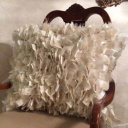 Shabby Chic Pillow, Throw Toss Pillow Large, Burlap White Cotton & Tule, 16 - thumbnail 2