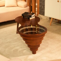 Natural Walnut & Smoked Glass Coffee Table Modern Living Room Decor - thumbnail 3
