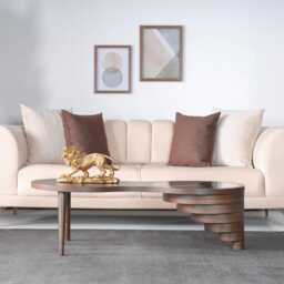 Natural Walnut & Smoked Glass Coffee Table Modern Living Room Decor - thumbnail 4