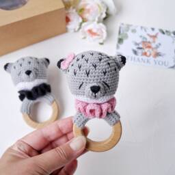 Twins Baby Gift Set, Wolf Boy & Girl Gift, Pregnancy Announcement Toy, Gift For Future Mom, Woodland Animal Small Toy - thumbnail 3