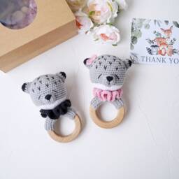 Twins Baby Gift Set, Wolf Boy & Girl Gift, Pregnancy Announcement Toy, Gift For Future Mom, Woodland Animal Small Toy - thumbnail 2