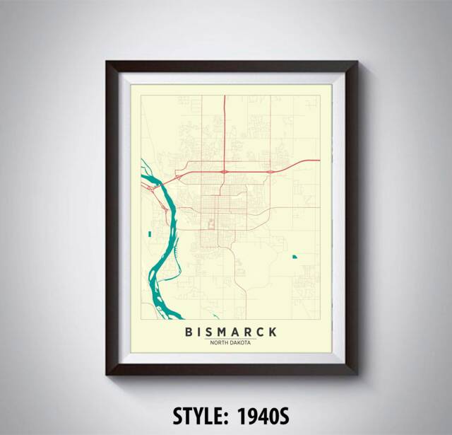 Bismarck Nd Map Art Print Vintage Style Office Decor - image 1