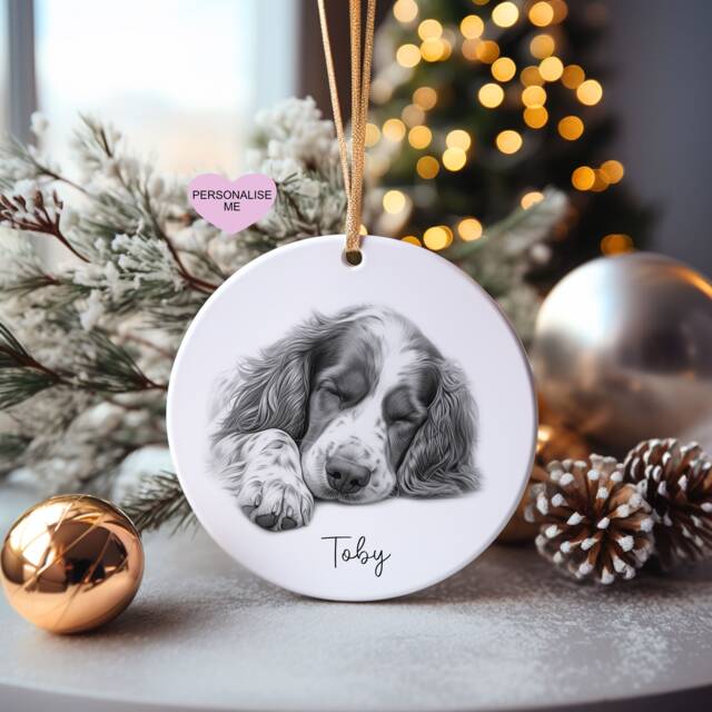 Springer Spaniel Christmas Bauble, Personalised Pet Dog Tree Decoration, Gift For Family, Lover, Santa Bauble - image 1
