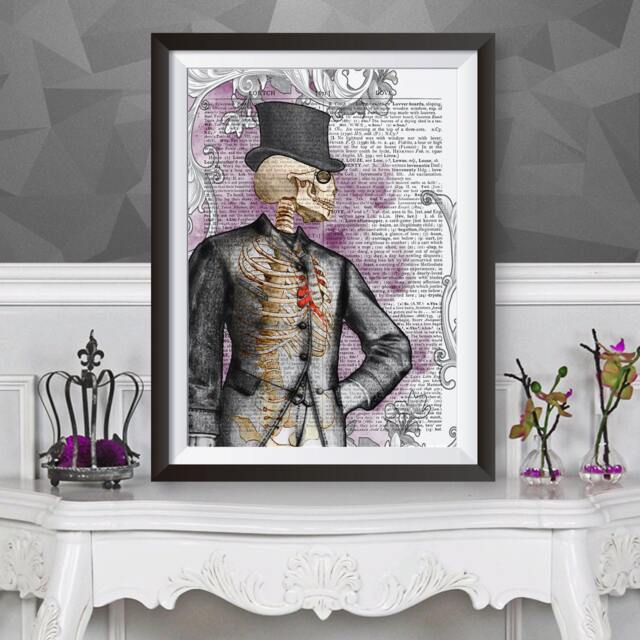 Anatomical Gentleman Skeleton, Gothic Victorian Wall Decor, Dictionary Art, Dark Poster, Heart, Skull Artwork Poster Print - image 1