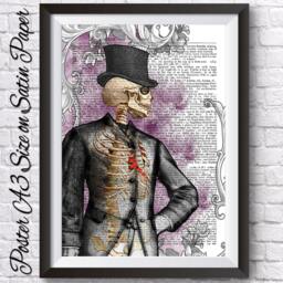 Anatomical Gentleman Skeleton, Gothic Victorian Wall Decor, Dictionary Art, Dark Poster, Heart, Skull Artwork Poster Print - thumbnail 2