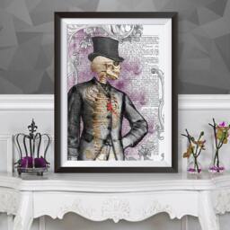 Anatomical Gentleman Skeleton, Gothic Victorian Wall Decor, Dictionary Art, Dark Poster, Heart, Skull Artwork Poster Print - thumbnail 1