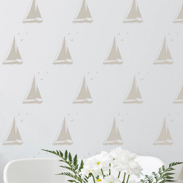Sailboat Seagull Pattern Wall Decal - Nautical Vinyl Art Stickers - image 1