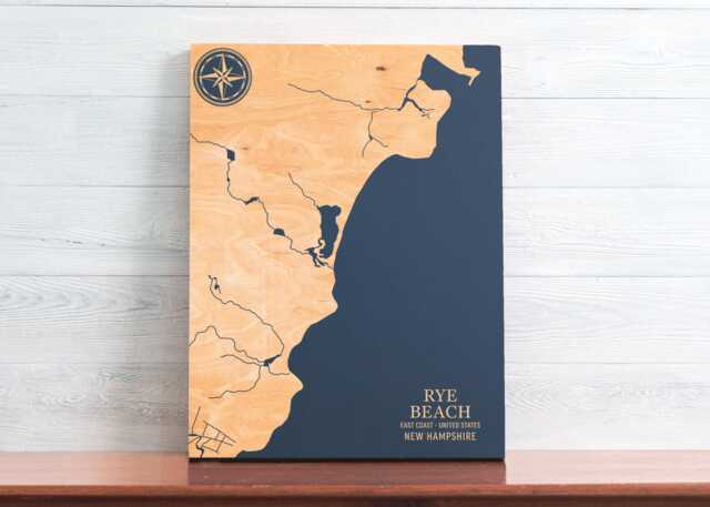 Rye Beach, New Hampshire Map - Engraved Wood Coastal Chart Wall Art Sign, Beach House Home Decor Nautical Print, Unique Personalized Gift - image 1