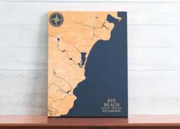 Rye Beach, New Hampshire Map - Engraved Wood Coastal Chart Wall Art Sign, Beach House Home Decor Nautical Print, Unique Personalized Gift - thumbnail 1