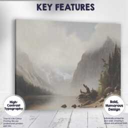 Foggy Mountain Lake Wilderness Landscape Painting Canvas Wall Art Print Decor Picture Ready To Hang - thumbnail 1