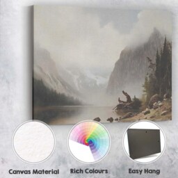 Foggy Mountain Lake Wilderness Landscape Painting Canvas Wall Art Print Decor Picture Ready To Hang - thumbnail 2