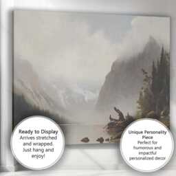 Foggy Mountain Lake Wilderness Landscape Painting Canvas Wall Art Print Decor Picture Ready To Hang - thumbnail 3