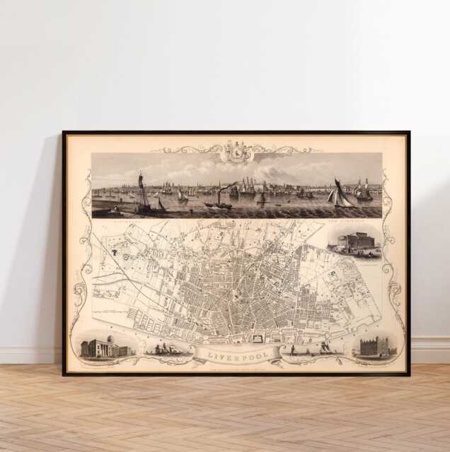 Old Map Of Liverpool - Illustrated City Plan British Cartography Art Print - image 1