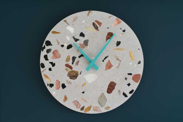 Terrazzo Wall Clock - Handmade Concrete Wooden Hands Unique Home Decor - image 1