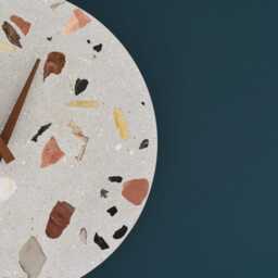 Terrazzo Wall Clock - Handmade Concrete Wooden Hands Unique Home Decor - thumbnail 4