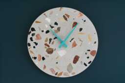Terrazzo Wall Clock - Handmade Concrete Wooden Hands Unique Home Decor - thumbnail 1