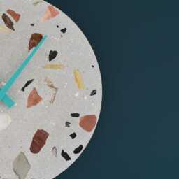 Terrazzo Wall Clock - Handmade Concrete Wooden Hands Unique Home Decor - thumbnail 3