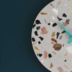 Terrazzo Wall Clock - Handmade Concrete Wooden Hands Unique Home Decor - thumbnail 2