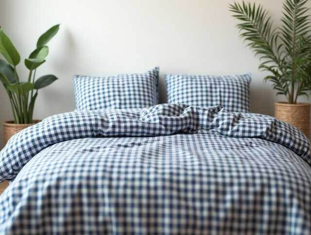 Navy Gingham Cotton 1 Duvet Cover Checkered Comforter Set Cozy Bedroom Decor Duvet - image 1